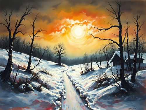Winter landscape sunset