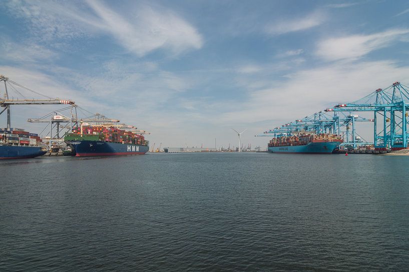 Twee grote containerschepen in de Rotterdamse haven van Patrick Verhoef