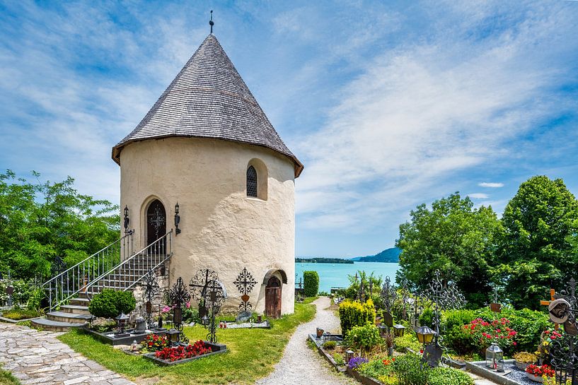 Vue des églises de Maria Woerth au bord du lac Woerthersee au par Andreas Völkel