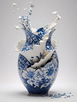 art modern delfts blauwe vaas in scherven . van J.a Dijkstra