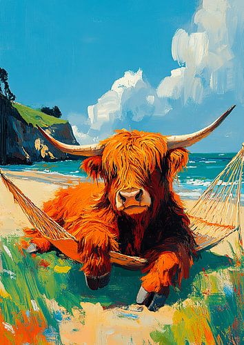 Hooglandse koe in de hangmat