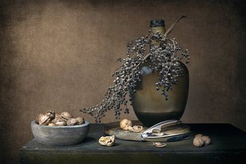 Modern still life with nuts and nutcracker