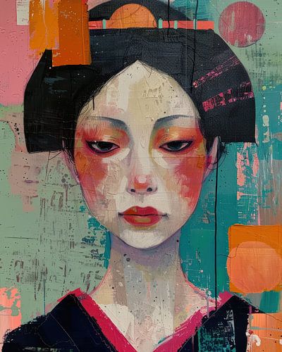 Portrait abstrait d'une femme japonaise dans des tons doux