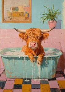 Highland Cow beim Baden