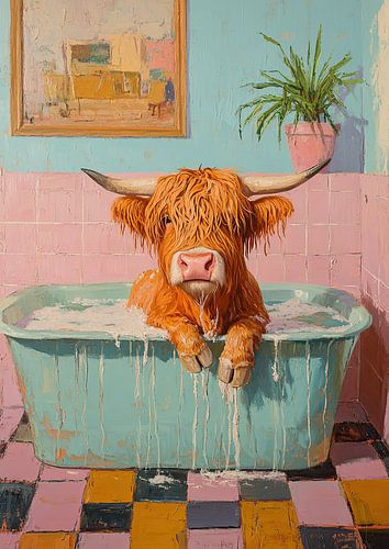 Highland cow bathing