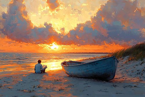 Reading in a Boat on the Beach