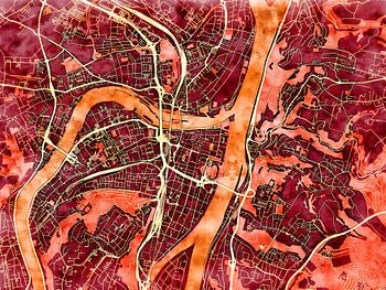 Map of Koblenz center with the style 'Amber Autumn'