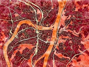 Kaart van Koblenz center in de stijl 'Amber Autumn' van Maporia