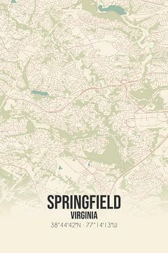 Vintage landkaart van Springfield (Virginia), USA. van MijnStadsPoster