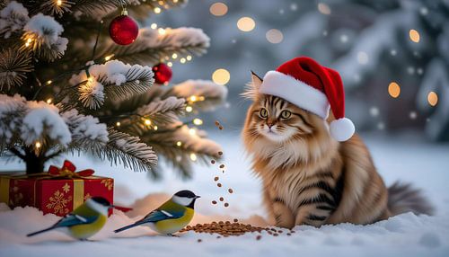 Red cat with Great Tit