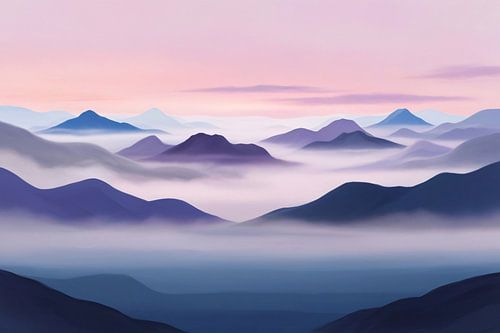 Mystieke bergen bij zonsopgang