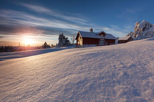 Zonsondergang in Lillehammer, Noorwegen