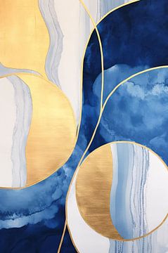 Abstract schilderij in blauw, wit en goud van Art & Soul Creations