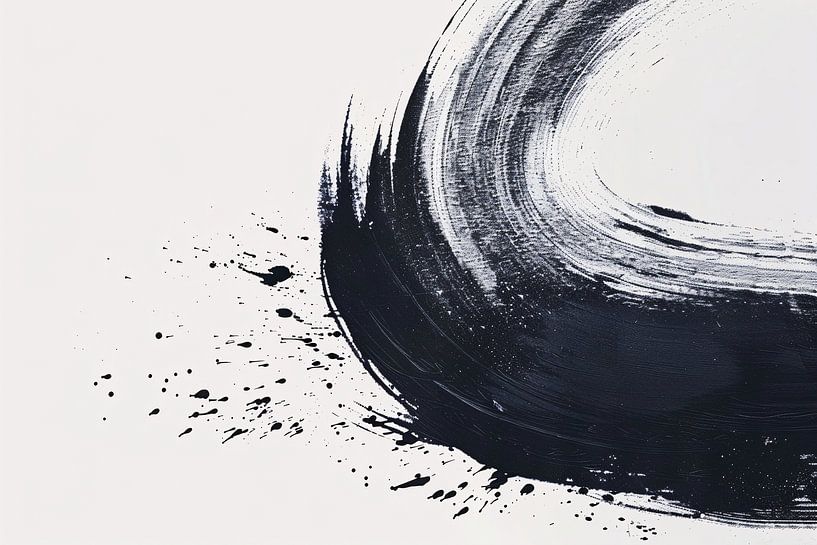 Trait de pinceau noir avec éclaboussures sur blanc par Imperial Art House
