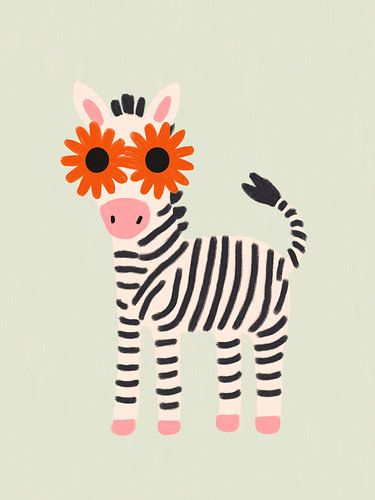 Verspieltes Zebra mit Blumen-Sonnenbrille – Kinderzimmer