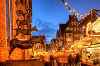 Die Bremer Stadtmusikanten und Weihnachtsmarkt mit  Haus Sch�tting,Marktplatz-Westseite und Obernstr von Torsten Krüger Miniaturansicht