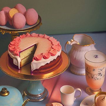 Gâteau de fête à la rhubarbe et aux cerises avec des boules de Mozart sur Nop Briex