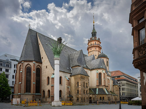 St Nicholas’ Church in Leipzig beneath a dramatic spring sky