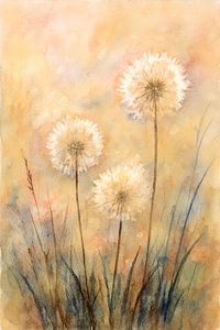 leuchtende Pusteblumen und Aquarell