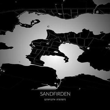 Zwart-witte landkaart van Sandfirden, Fryslan. van Rezona