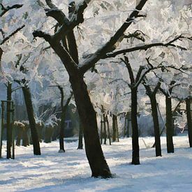 Orchard in the snow by Yvonne Blokland