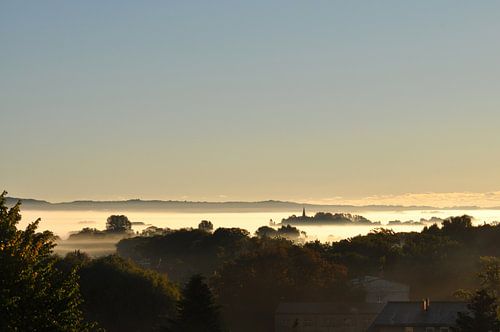 Zonsopgang en mist boven Vilmnitz, Putbus, Rügen