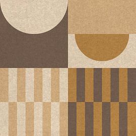 Retro Bauhaus geometrisch in ockergelb und braun II von Abstrakte minimalistische Kunst
