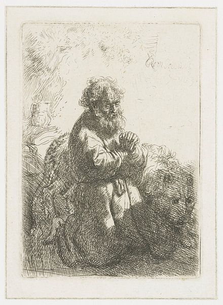 Jérôme agenouillé en prière, regardant en bas, Rembrandt van Rijn. par Ed z'n Schets