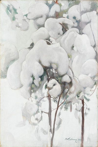 Jeunes plants de pins enneigés, 1899, Pekka Halonen par Des maîtres magistraux