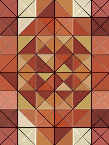 Geometrisch abstract lijnenspel in terracotta en oker
