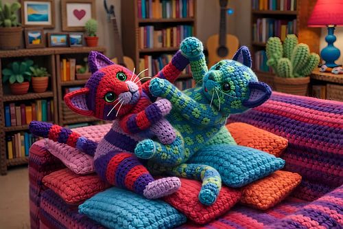 Stoeiende gehaakte katten
