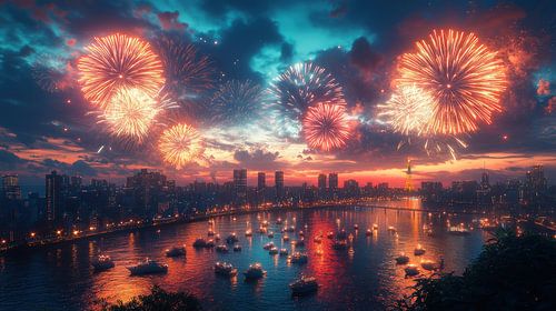 Feuerwerk über dem Stadtbild