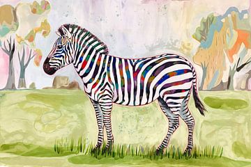 Colourful zebra in abstract landscape by Imperial Art House