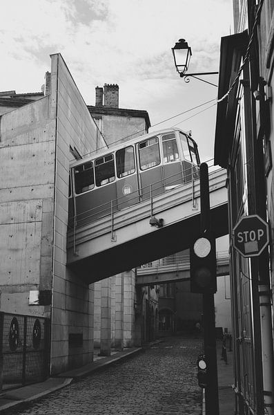 Funiculaire du Vieux-Lyon - Street Photography, French City - Black and White by Carolina Reina Photography