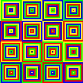 Je 6 Permutationen mit Zentrum Rot, Grün, Blau und Gelb | ID=15 | V=09 von Gerhard Haberern