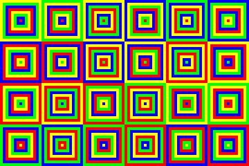 6 permutations each with center red, green, blue and yellow | ID=15 | V=09 by Gerhard Haberern