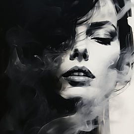 Mystik in Monochrom - Porträt in Schwarz-Weiß von Eva Lee