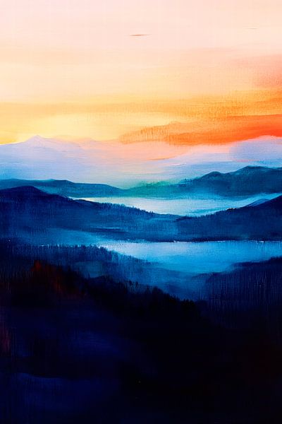 Mountain landscape with sunset by Poster Art Shop