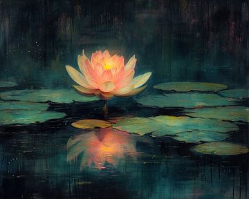 Neon Lotusbloem | Illuminated Water Bloom van Kunst Kriebels