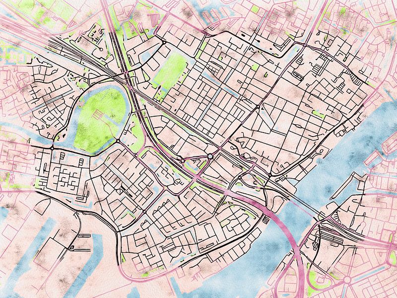 Kaart van Zwijndrecht in de stijl 'Soothing Spring' van Maporia