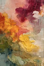 Abstraktes Gemälde mit feurigen Orange- und Rottönen, verwoben mit erdigen Tiefen von Joriali Abstrakte Kunst