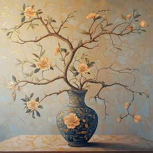 Blumenstillleben | Verzierte Vase mit Pfirsichblüten
