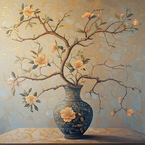 Blumenstillleben | Verzierte Vase mit Pfirsichblüten