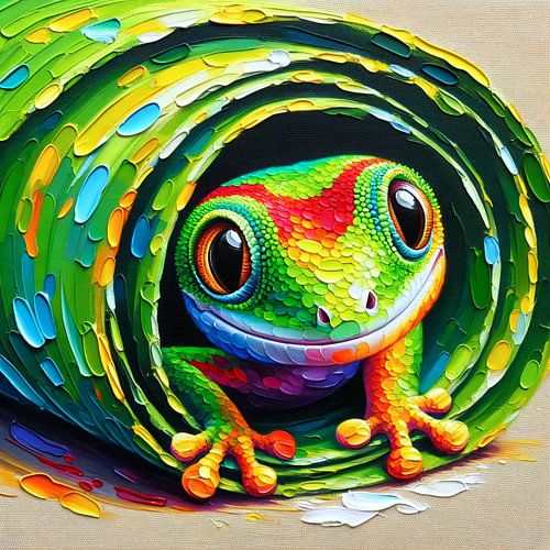 Gekko in een opgerold blad