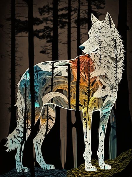 Wolf Natur Wald Mystik abstrakt Farben Kunst Symbolik von gm_designs