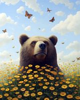 Whimsical Wilderness: The Bear’s Dreamy Dance with Butterflies