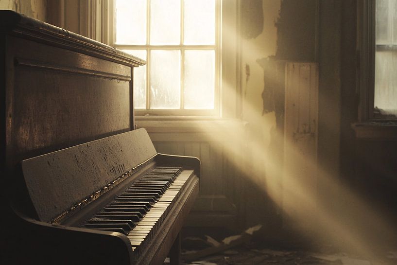Forgotten piano in sunlight by Art & Soul Creations