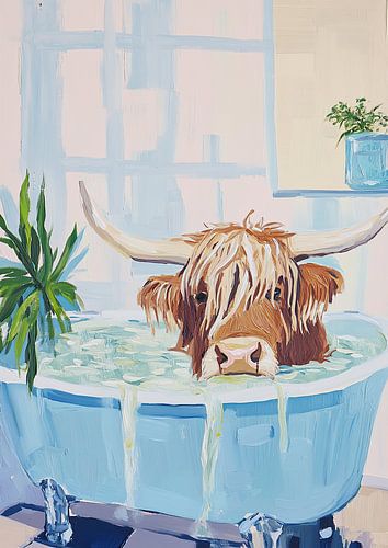 Highland Cow in the bathtub