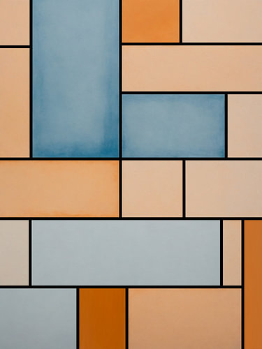 Abstracte Geometrische Kunst in Blauw en Oranje – Moderne Wanddecoratie