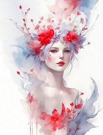 Fantasy elf in pastel red colours like watercolour. by Brian Morgan